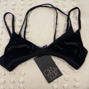 Chaser NWT double cup bralette velvet medium black stretch bra women lightweight